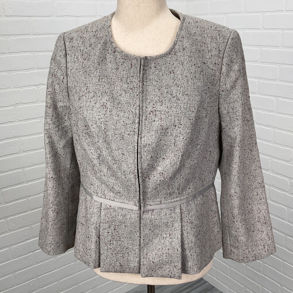 The Limited Blazer Women Medium Gray Red Fleck Peplum Wool Knubby Elegant Jacket